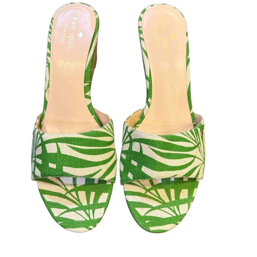 Kate Spade Women's Mileena Tropical Leaf Slide Wedges sz 10
